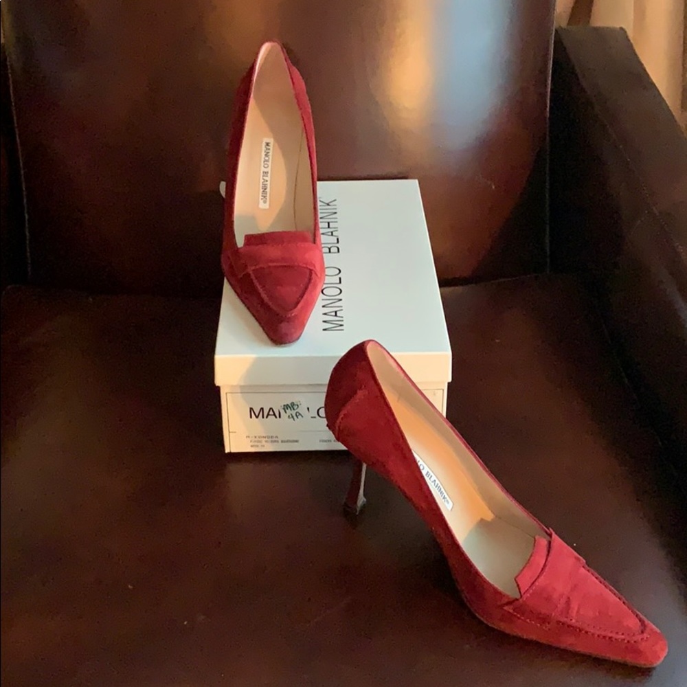 Manolo Blahnik rose suede pumps 38.5/8.5 90mm mint